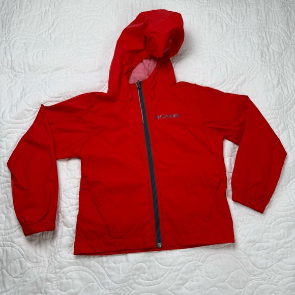Columbia Other - Columbia Kids‎ Red 100% Nylon Hooded Full Zip Windbreaker Jacket XXS 4/5 NWOT